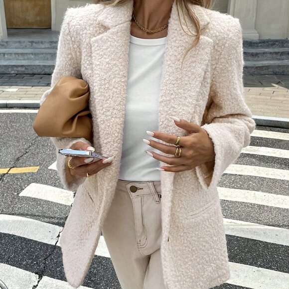 MODA ME COUTURE Jackets & Blazers - Apricot Casual Women's Stand Collar Long Sleeve Blazer Jacket